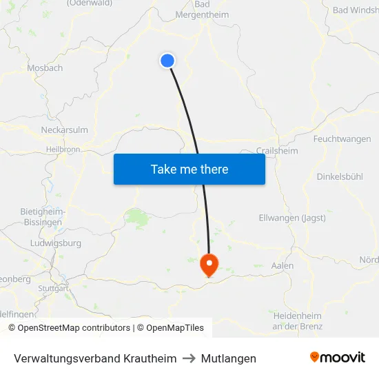 Verwaltungsverband Krautheim to Mutlangen map