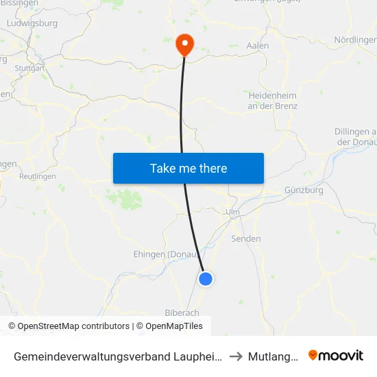 Gemeindeverwaltungsverband Laupheim to Mutlangen map