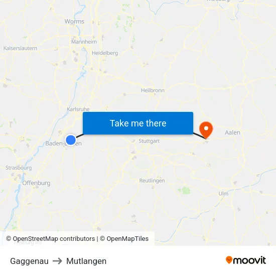 Gaggenau to Mutlangen map