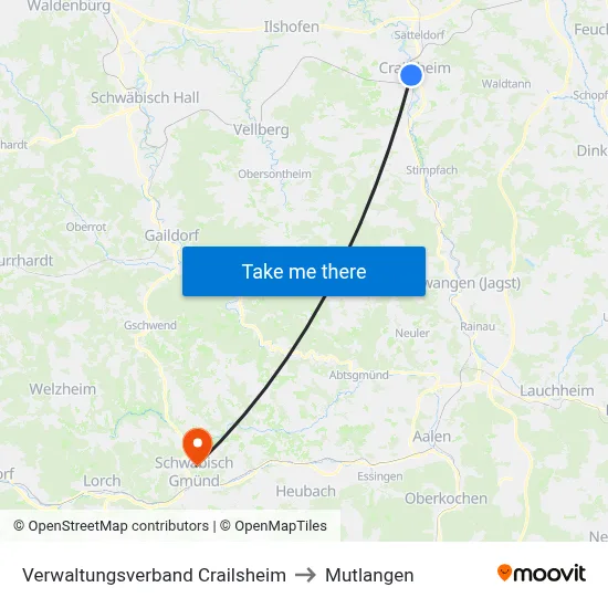 Verwaltungsverband Crailsheim to Mutlangen map