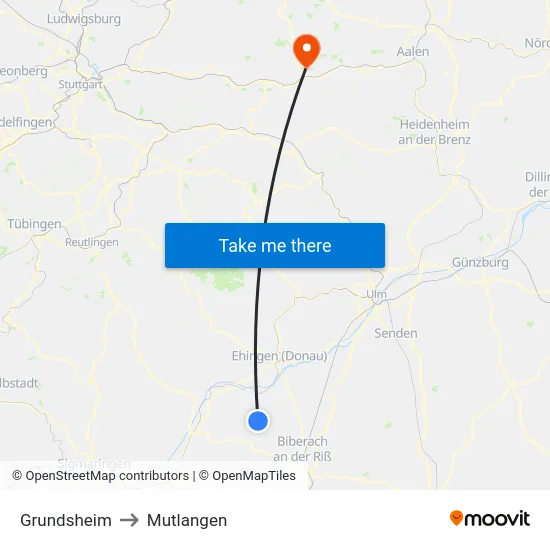 Grundsheim to Mutlangen map