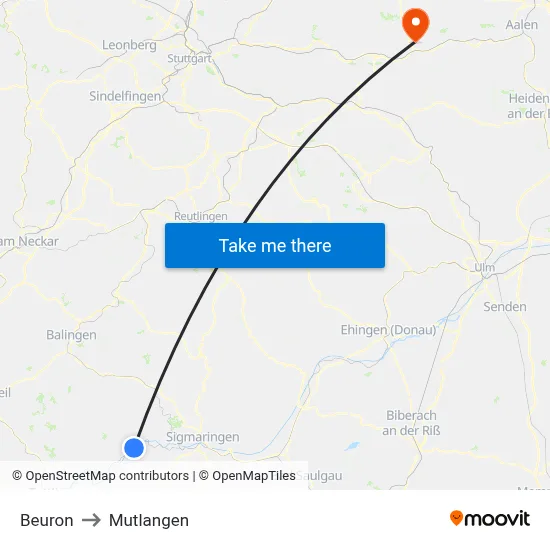 Beuron to Mutlangen map