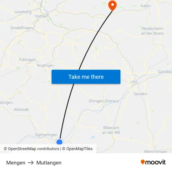 Mengen to Mutlangen map