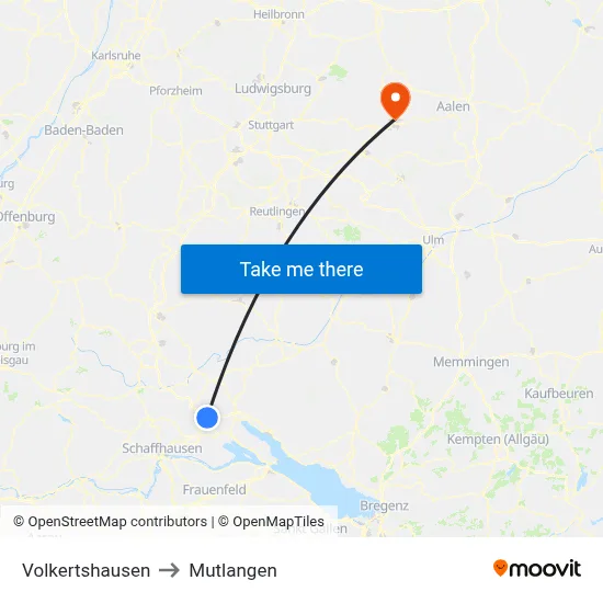 Volkertshausen to Mutlangen map