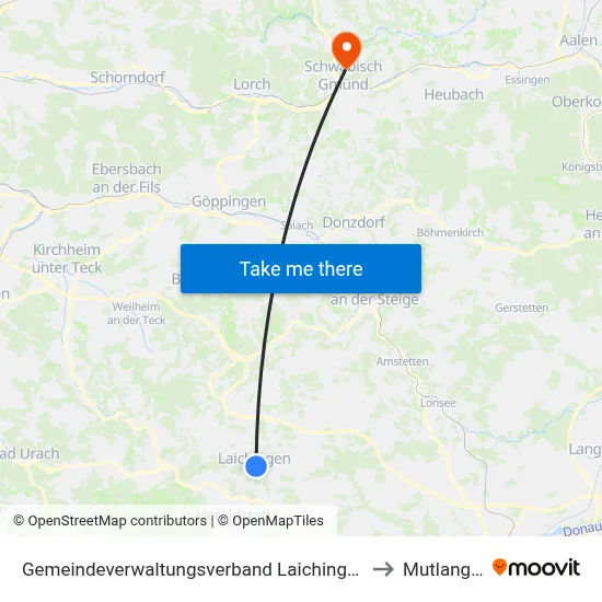 Gemeindeverwaltungsverband Laichinger Alb to Mutlangen map