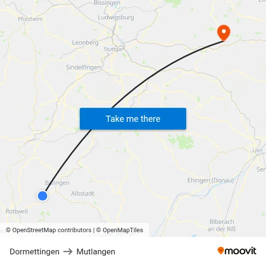 Dormettingen to Mutlangen map