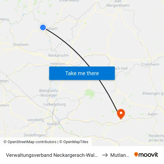 Verwaltungsverband Neckargerach-Waldbrunn to Mutlangen map