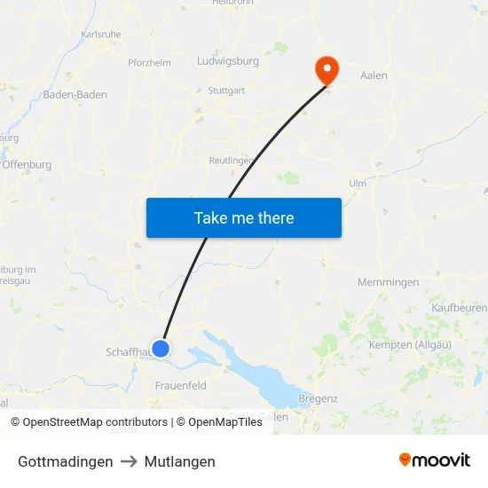 Gottmadingen to Mutlangen map