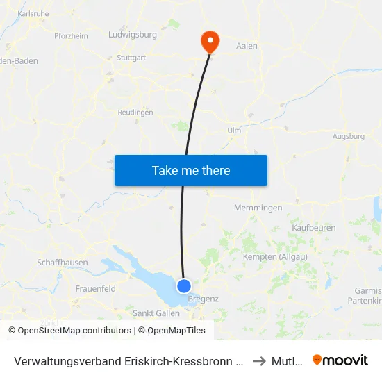 Verwaltungsverband Eriskirch-Kressbronn am Bodensee-Langenargen to Mutlangen map
