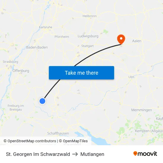St. Georgen Im Schwarzwald to Mutlangen map