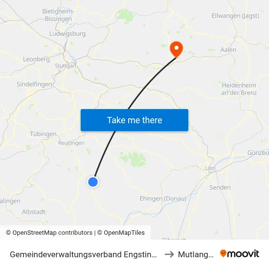 Gemeindeverwaltungsverband Engstingen to Mutlangen map