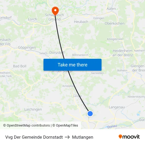 Vvg Der Gemeinde Dornstadt to Mutlangen map