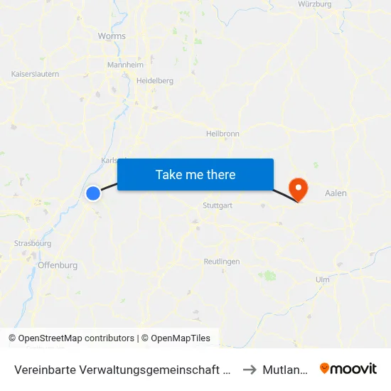 Vereinbarte Verwaltungsgemeinschaft Rastatt to Mutlangen map