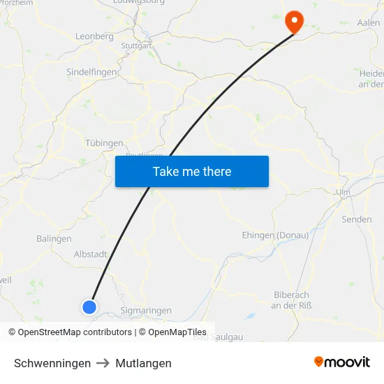 Schwenningen to Mutlangen map