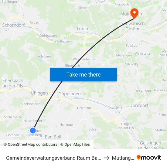 Gemeindeverwaltungsverband Raum Bad Boll to Mutlangen map