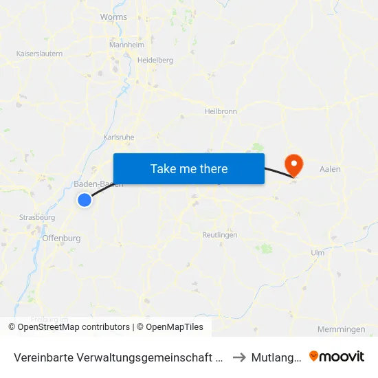 Vereinbarte Verwaltungsgemeinschaft Bühl to Mutlangen map
