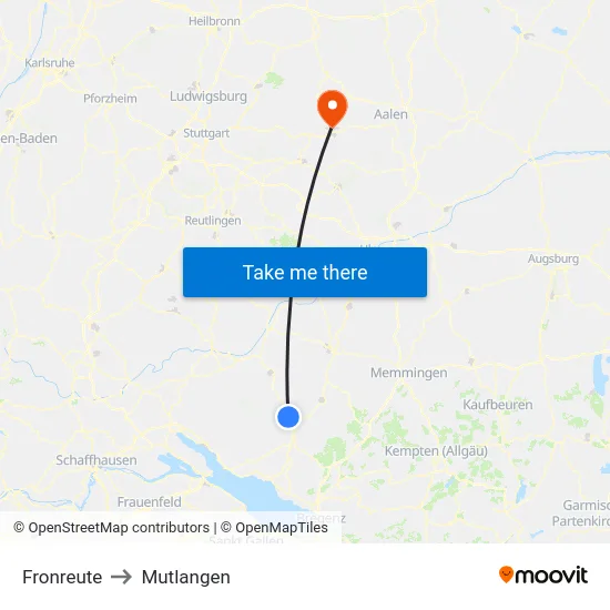 Fronreute to Mutlangen map