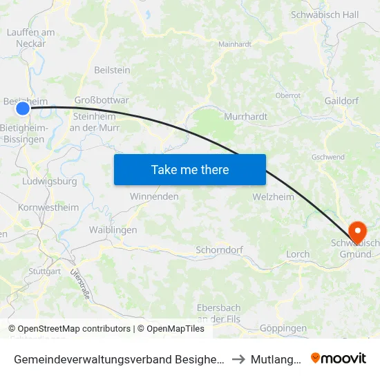 Gemeindeverwaltungsverband Besigheim to Mutlangen map