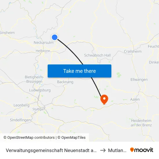 Verwaltungsgemeinschaft Neuenstadt am Kocher to Mutlangen map