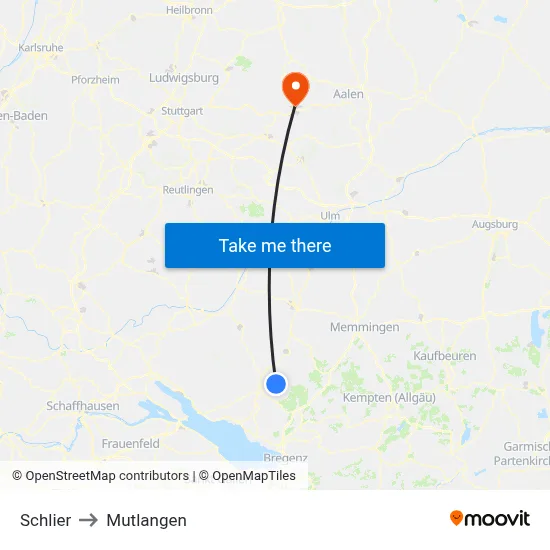 Schlier to Mutlangen map