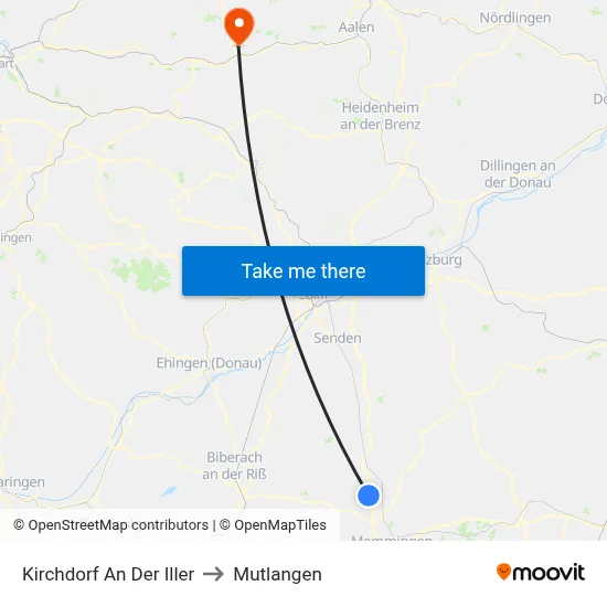 Kirchdorf An Der Iller to Mutlangen map