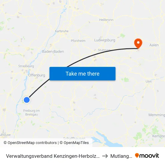 Verwaltungsverband Kenzingen-Herbolzheim to Mutlangen map