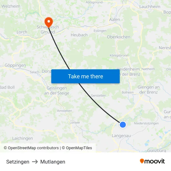 Setzingen to Mutlangen map