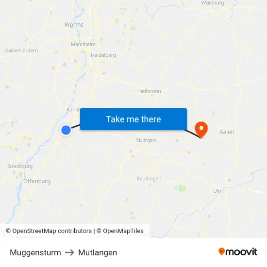 Muggensturm to Mutlangen map