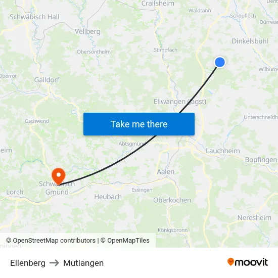 Ellenberg to Mutlangen map
