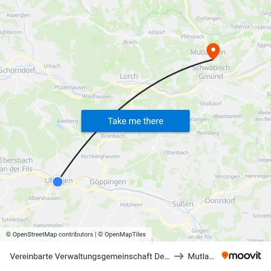 Vereinbarte Verwaltungsgemeinschaft Der Stadt Uhingen to Mutlangen map