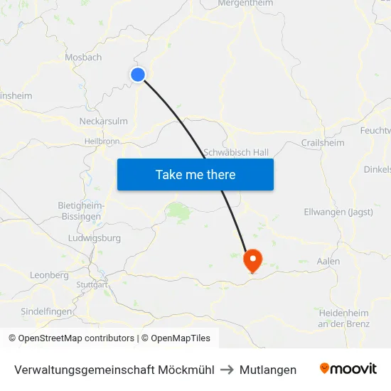 Verwaltungsgemeinschaft Möckmühl to Mutlangen map