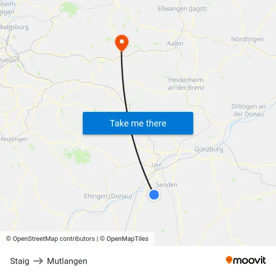 Staig to Mutlangen map