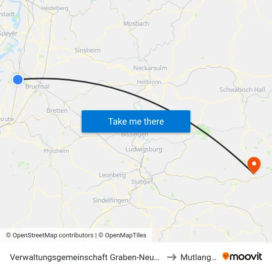 Verwaltungsgemeinschaft Graben-Neudorf to Mutlangen map