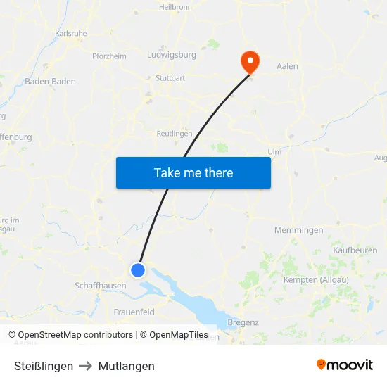 Steißlingen to Mutlangen map