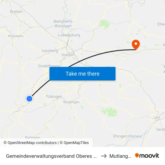 Gemeindeverwaltungsverband Oberes Gäu to Mutlangen map