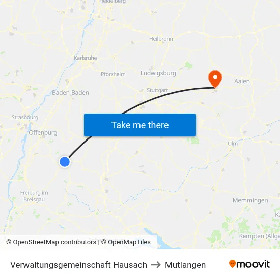 Verwaltungsgemeinschaft Hausach to Mutlangen map