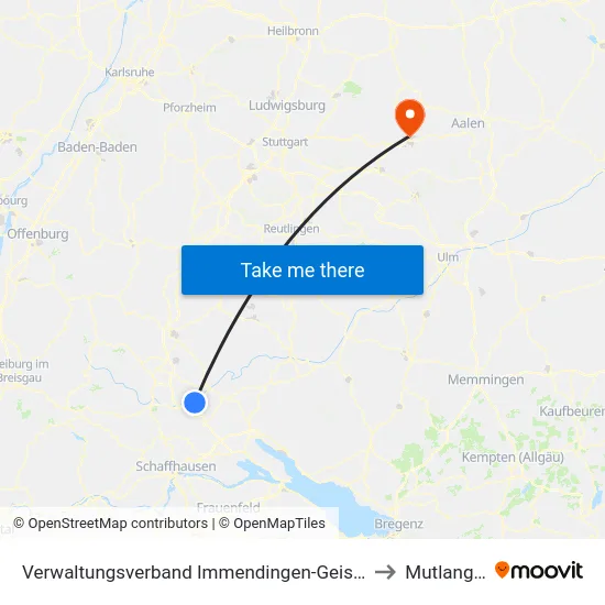Verwaltungsverband Immendingen-Geisingen to Mutlangen map