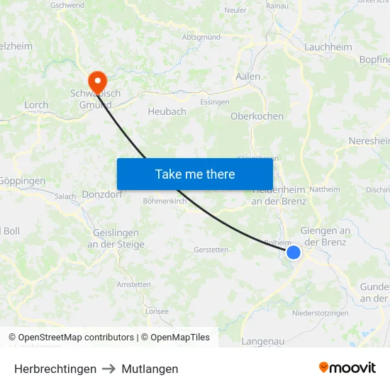 Herbrechtingen to Mutlangen map