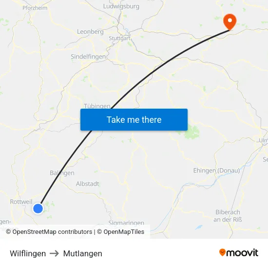Wilflingen to Mutlangen map
