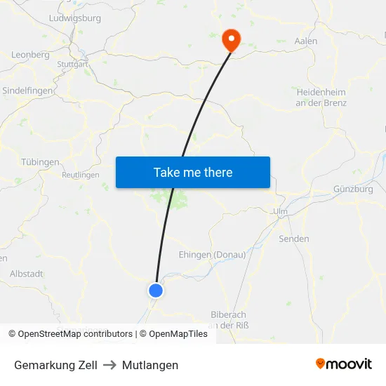Gemarkung Zell to Mutlangen map