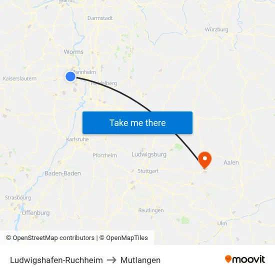 Ludwigshafen-Ruchheim to Mutlangen map