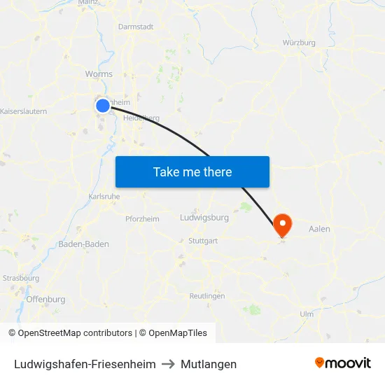 Ludwigshafen-Friesenheim to Mutlangen map