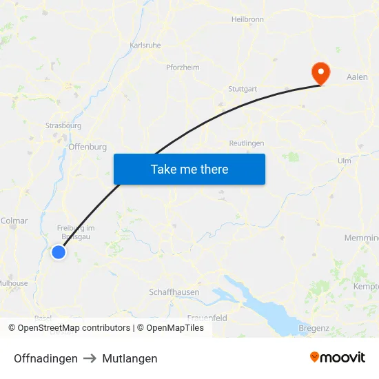 Offnadingen to Mutlangen map