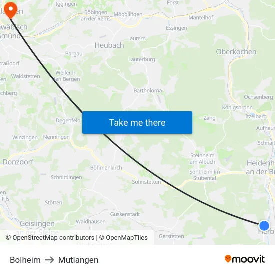 Bolheim to Mutlangen map