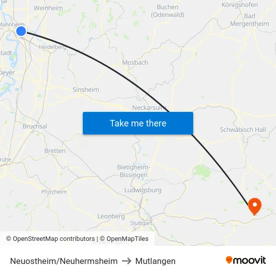 Neuostheim/Neuhermsheim to Mutlangen map