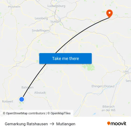 Gemarkung Ratshausen to Mutlangen map
