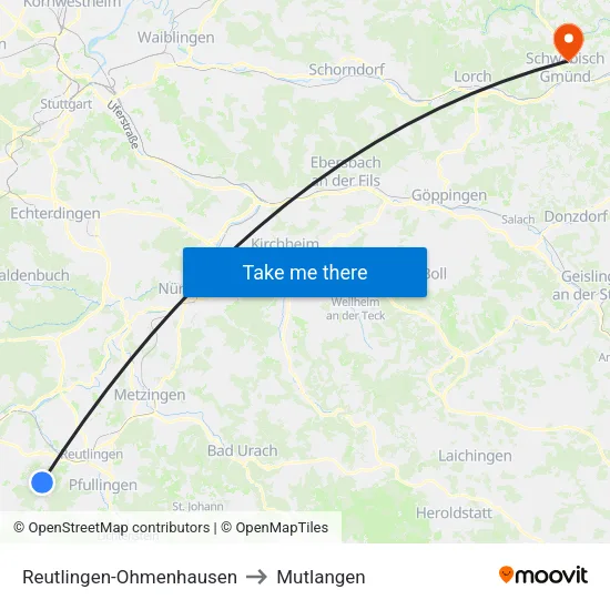 Reutlingen-Ohmenhausen to Mutlangen map