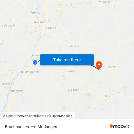 Bruchhausen to Mutlangen map