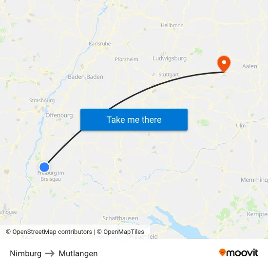 Nimburg to Mutlangen map