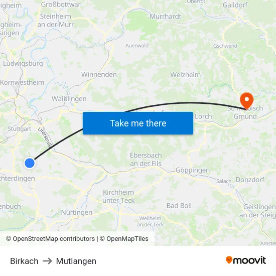 Birkach to Mutlangen map